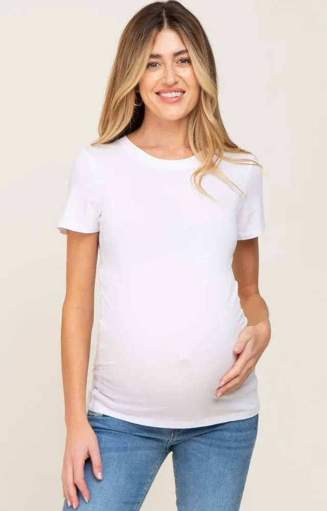 White Basic Crew Neck Maternity Tee