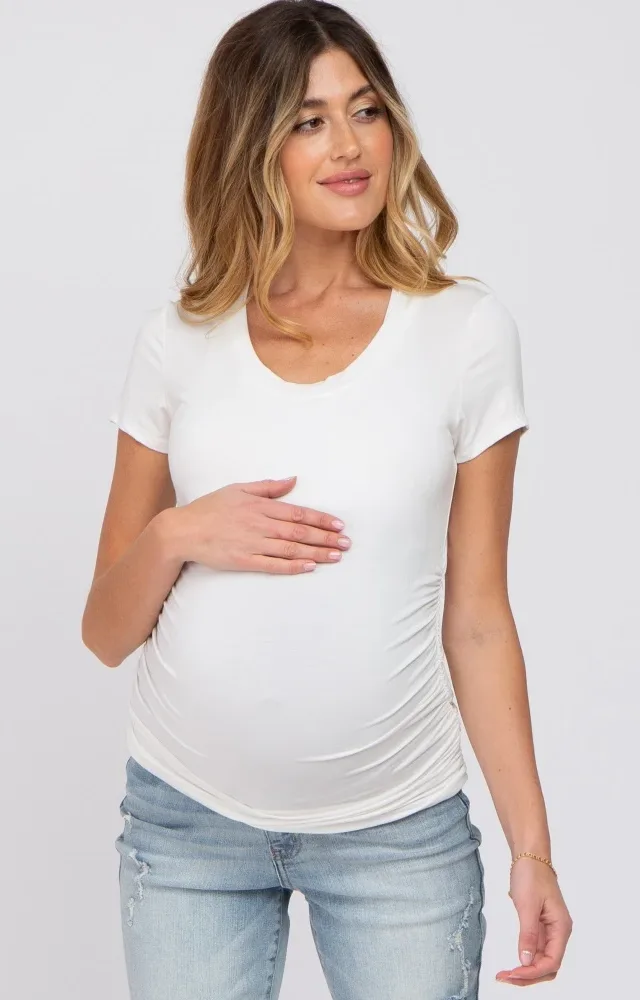 White Basic Short Sleeve Maternity Fitted Top