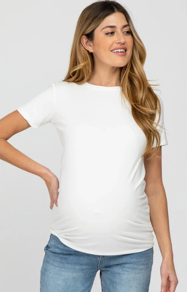 White Basic Short Sleeve Maternity Top