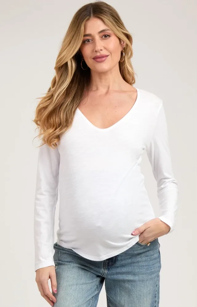 White Long Sleeve Maternity Shirt