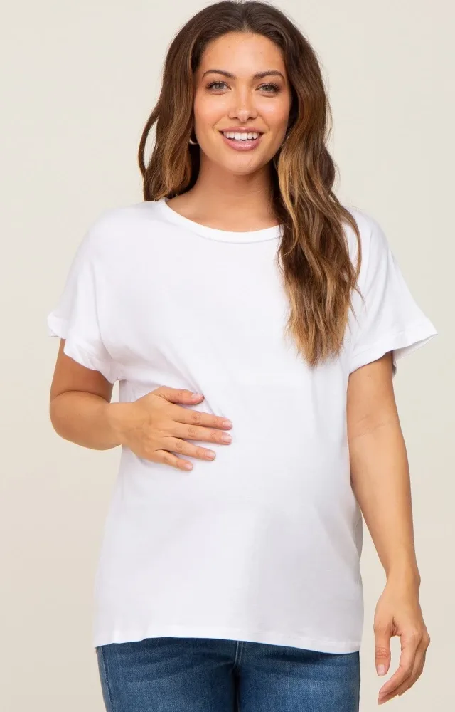 White Short Sleeve Maternity Top