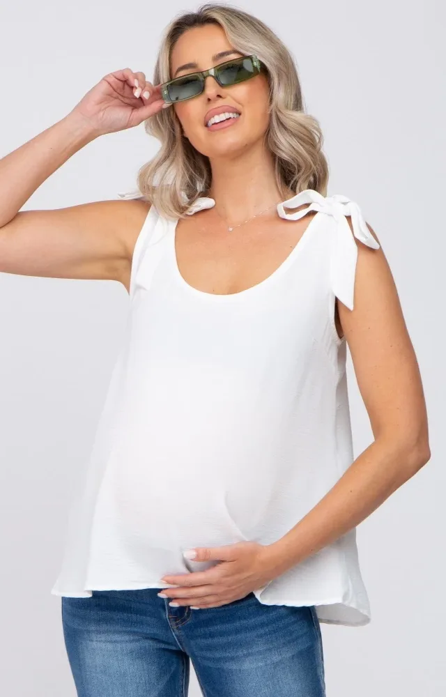 White Shoulder Bow Maternity Tank Top