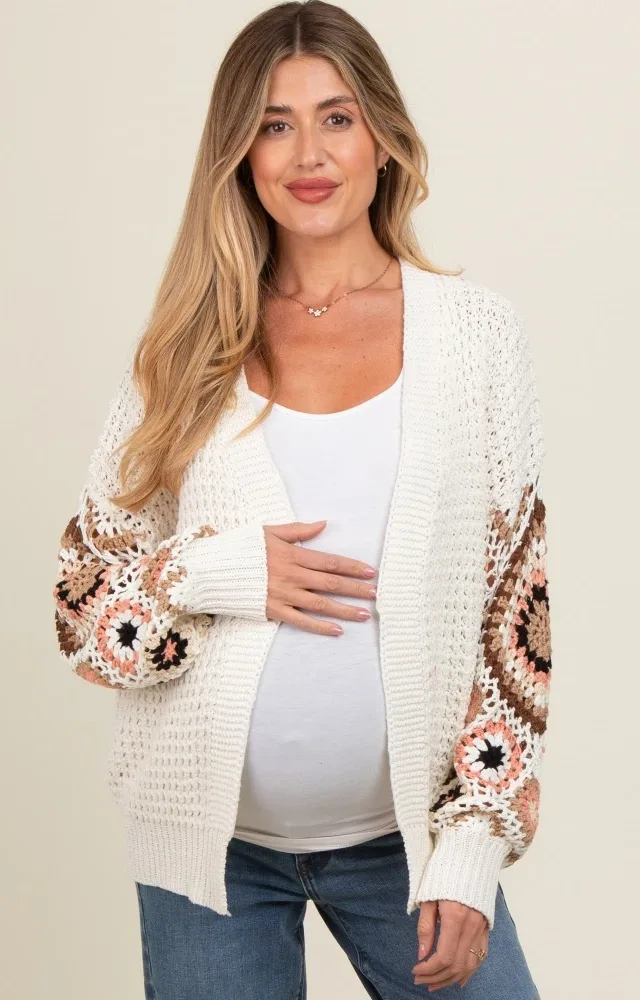 White Sleeve Crochet Maternity Cardigan