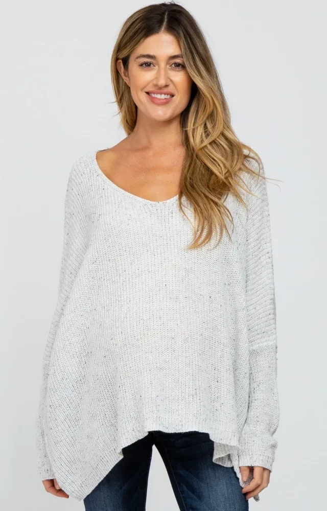 White Speckled Oversized Maternity Sweater