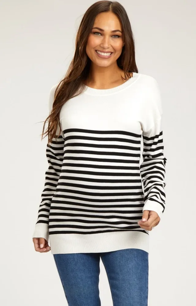 White Striped Knit Maternity Sweater