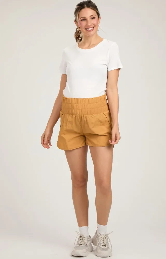 Yellow Curved Hem Active Maternity Shorts