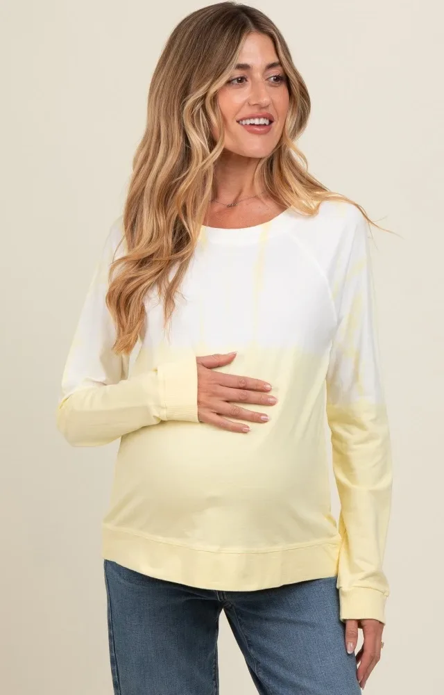 Yellow Tie Dye Maternity Long Sleeve Pullover