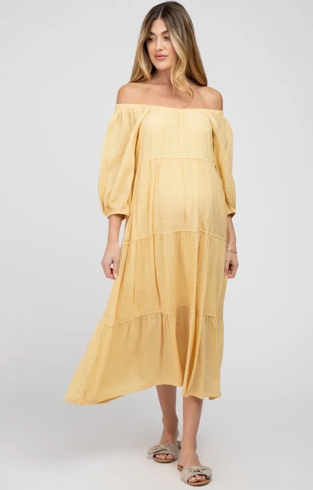 Yellow Tiered Maternity Midi Dress