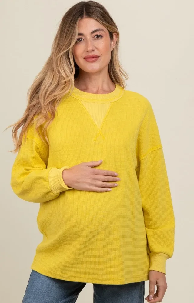 Yellow Waffle Knit Maternity Sweatshirt