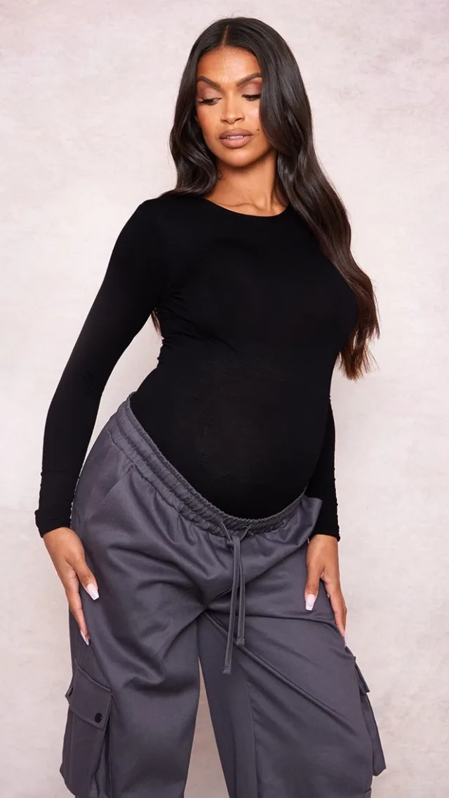 Maternity Black Basic Long Sleeve Fitted Top