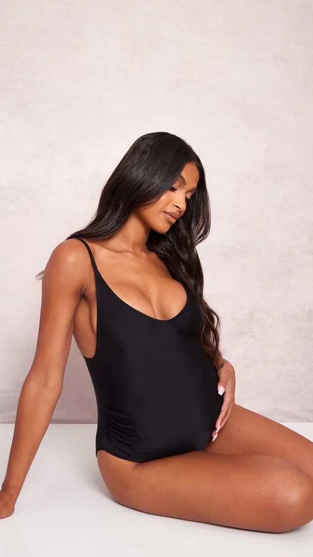 Maternity Black Basic Low Scoop Swimsuit