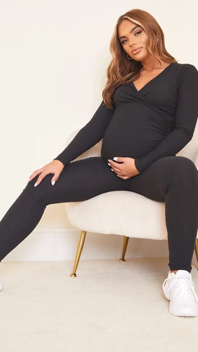 Maternity Black Brushed Rib Leggings