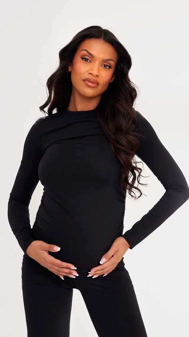 Maternity Black Cotton Jersey Ruched Longline Top