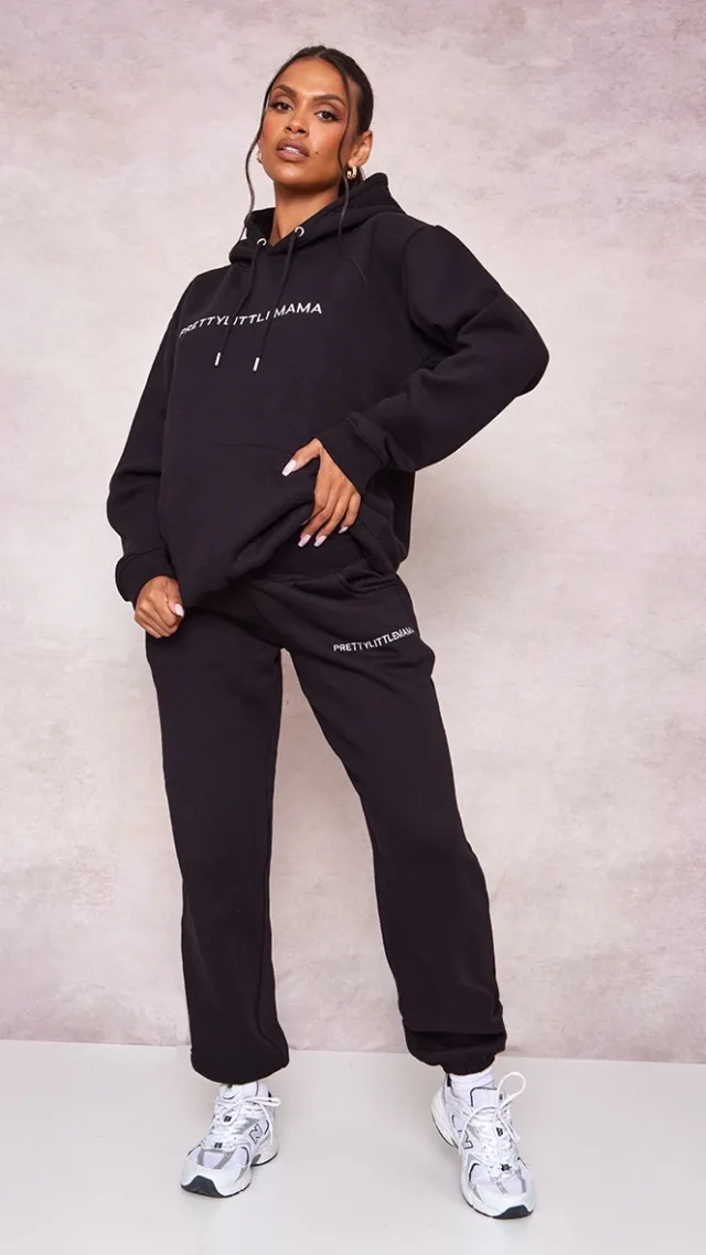 Maternity Black Embroidered Pretty Little Mama Sweatpants