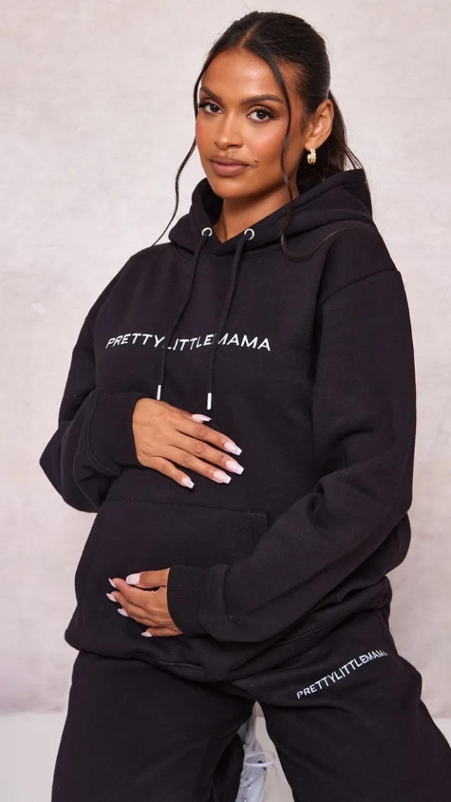 Maternity Black Embroidered Prettylittlemama Hoodie