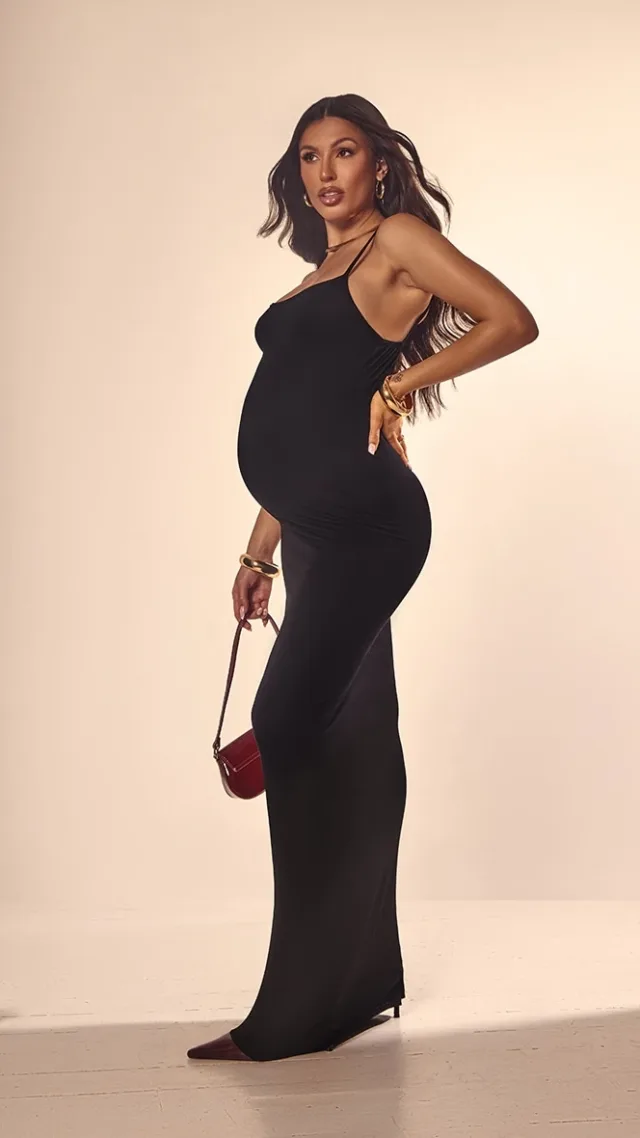 Maternity Black Jersey Strappy Maxi Dress