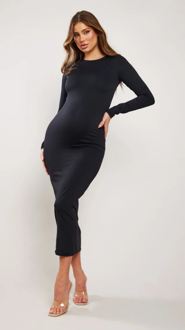 Maternity Black Long Sleeve Sculpt Luxe Midaxi Dress