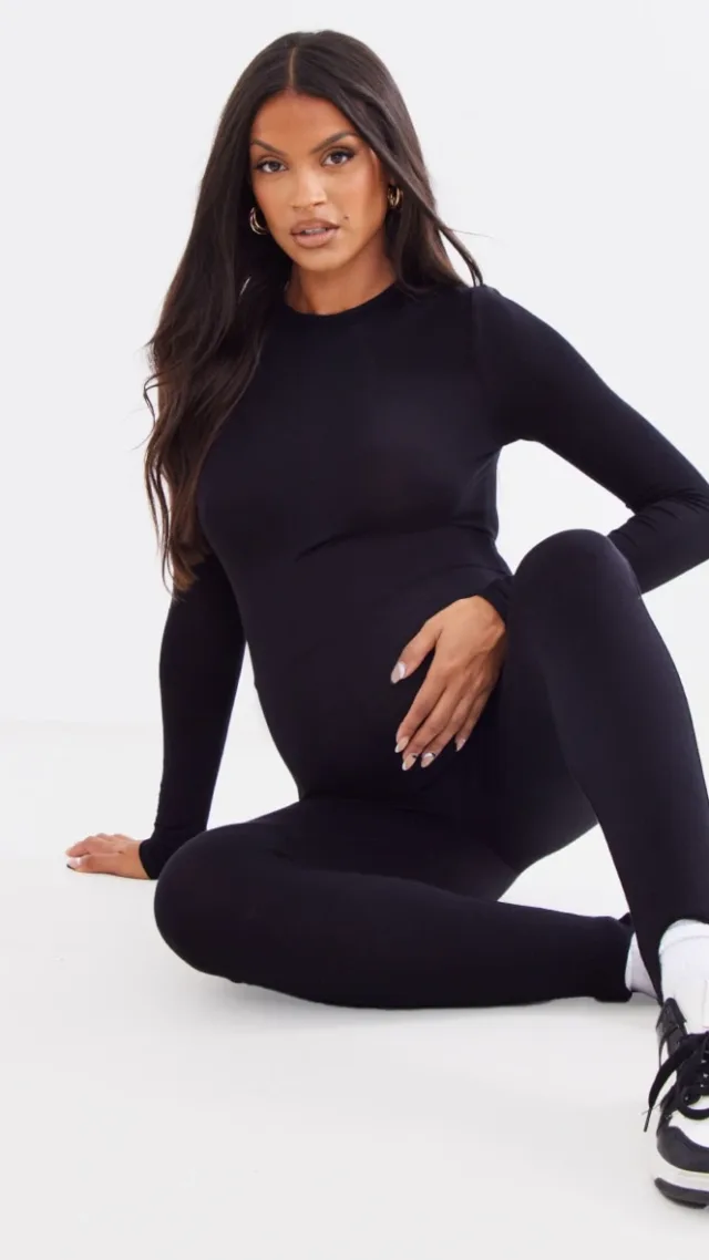 Maternity Black Long Sleeve Stirrup Detail Jumpsuit