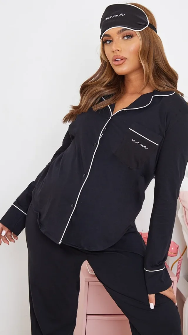 Maternity Black Mama Long Sleeve Pj Top