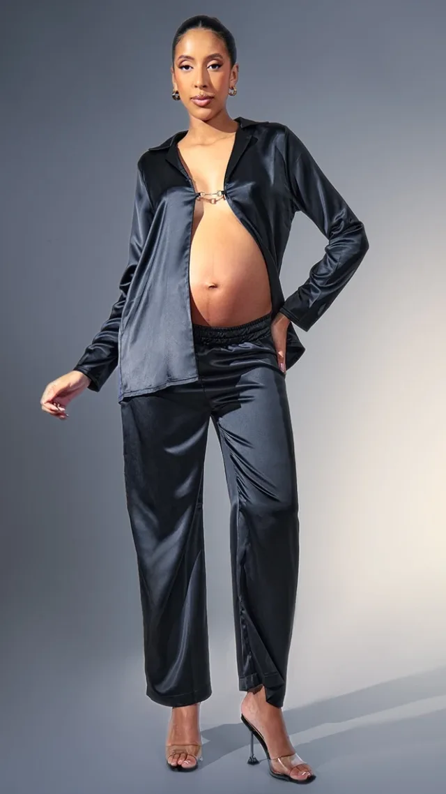 Maternity Black Satin Elasticated Wide Leg Pant