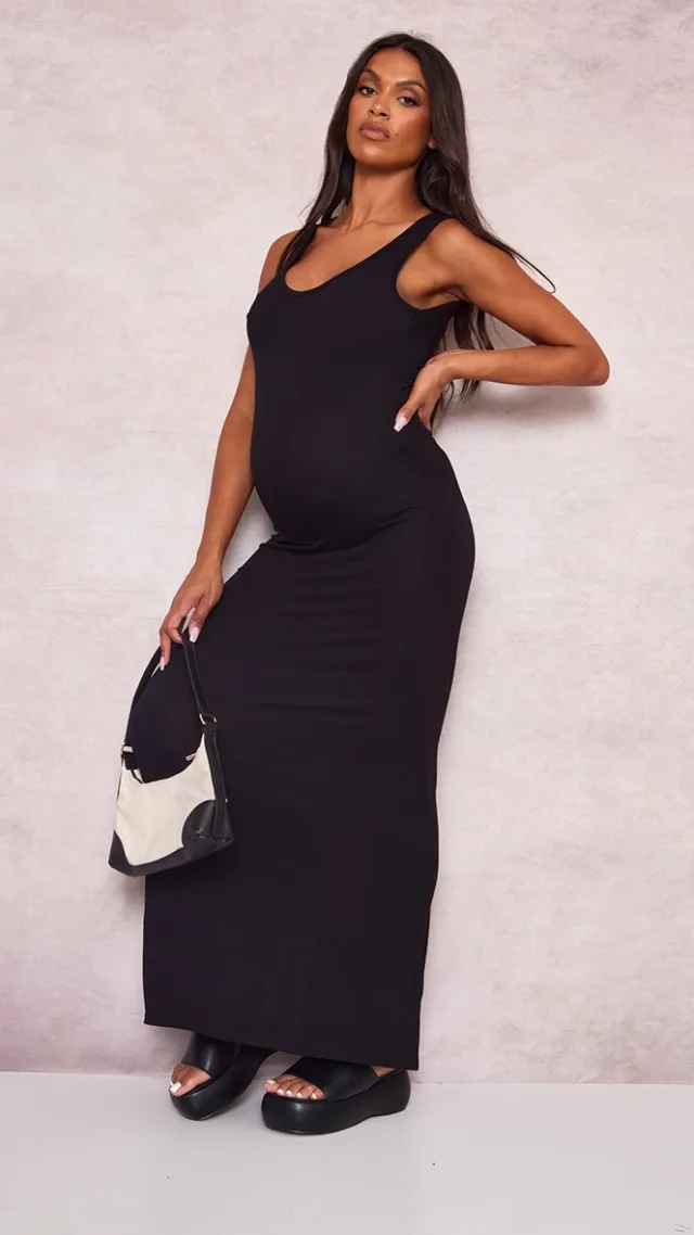 Maternity Black Scoop Neck Maxi Dress