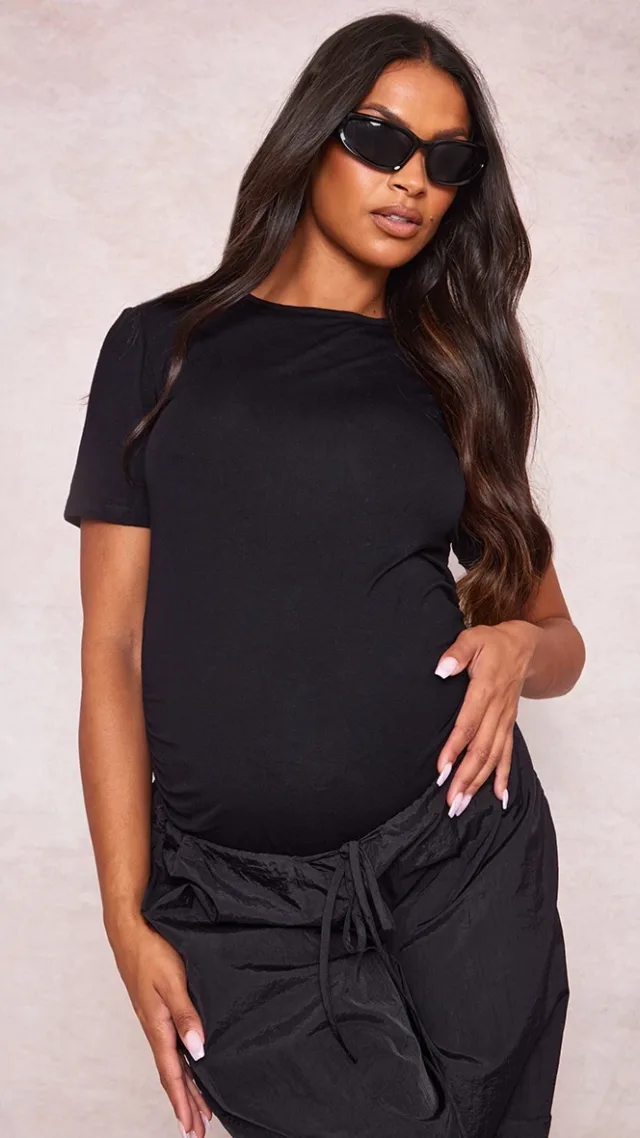 Maternity Black Short Sleeve Basic Crew Neck Fitted T Shirt