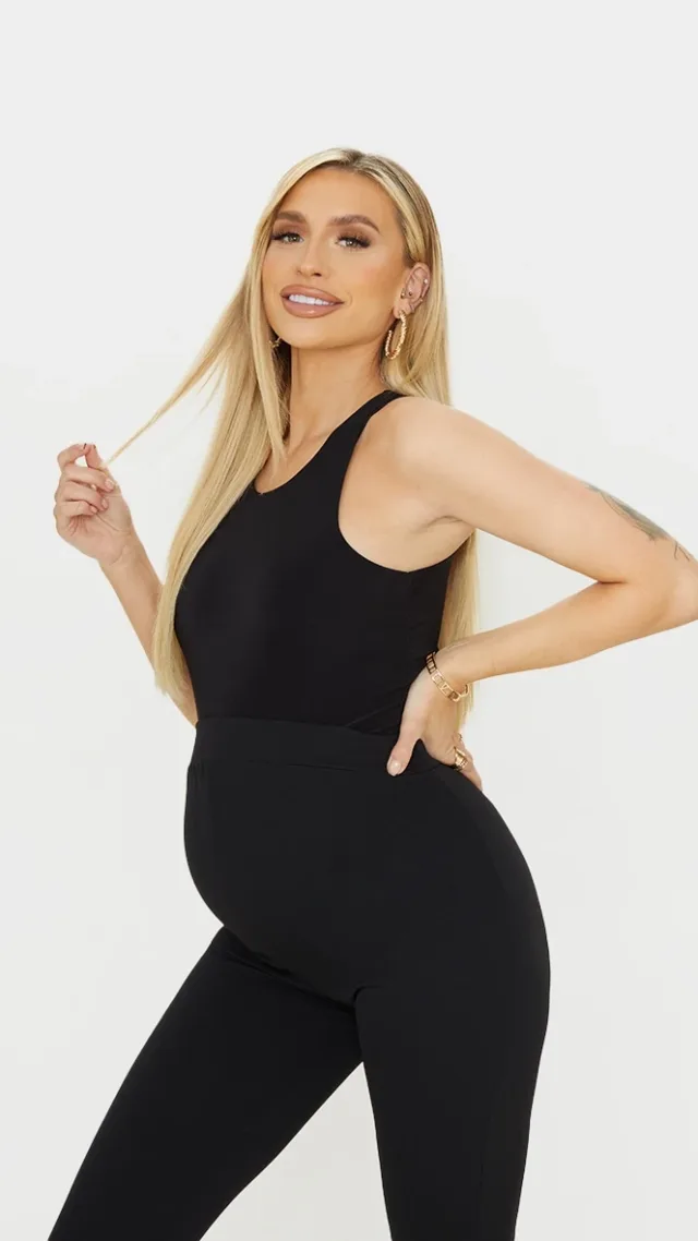 Maternity Black Slinky Racer Neck Sleeveless Bodysuit