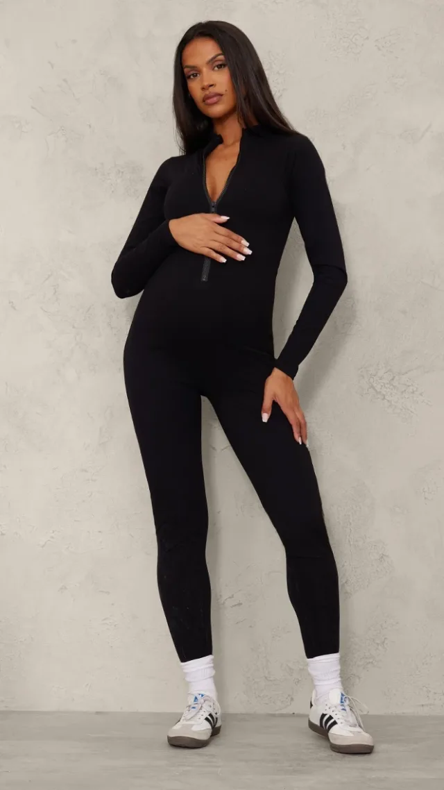 Maternity Black Snatched Sculpt Long Sleeve Jumpsuit