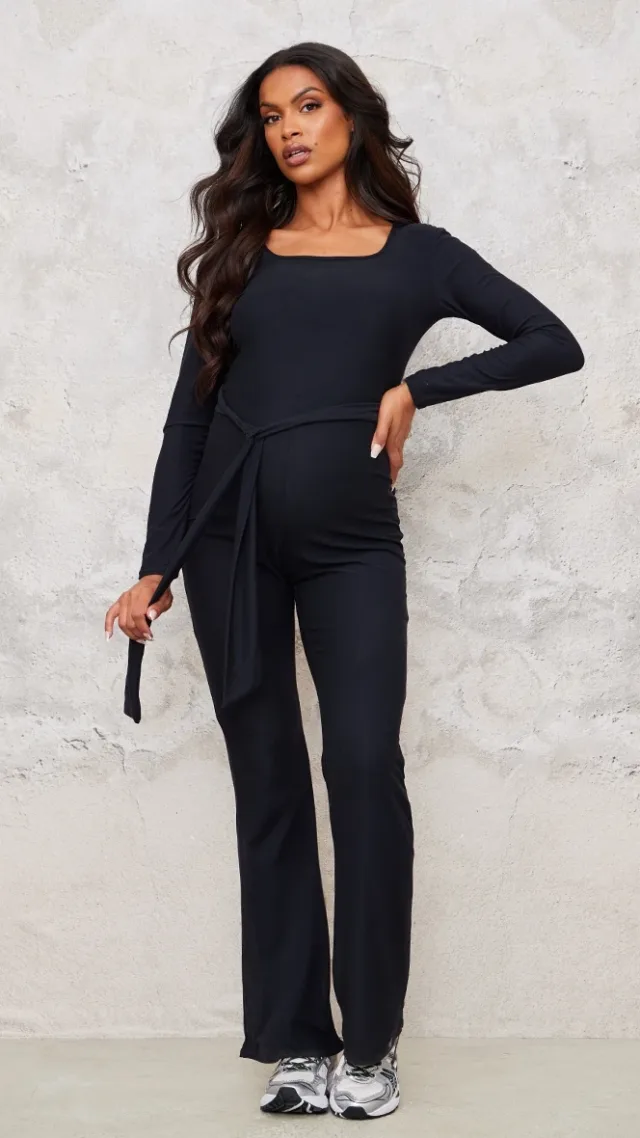 Maternity Black Soft Touch Tie Front Jumpsuit