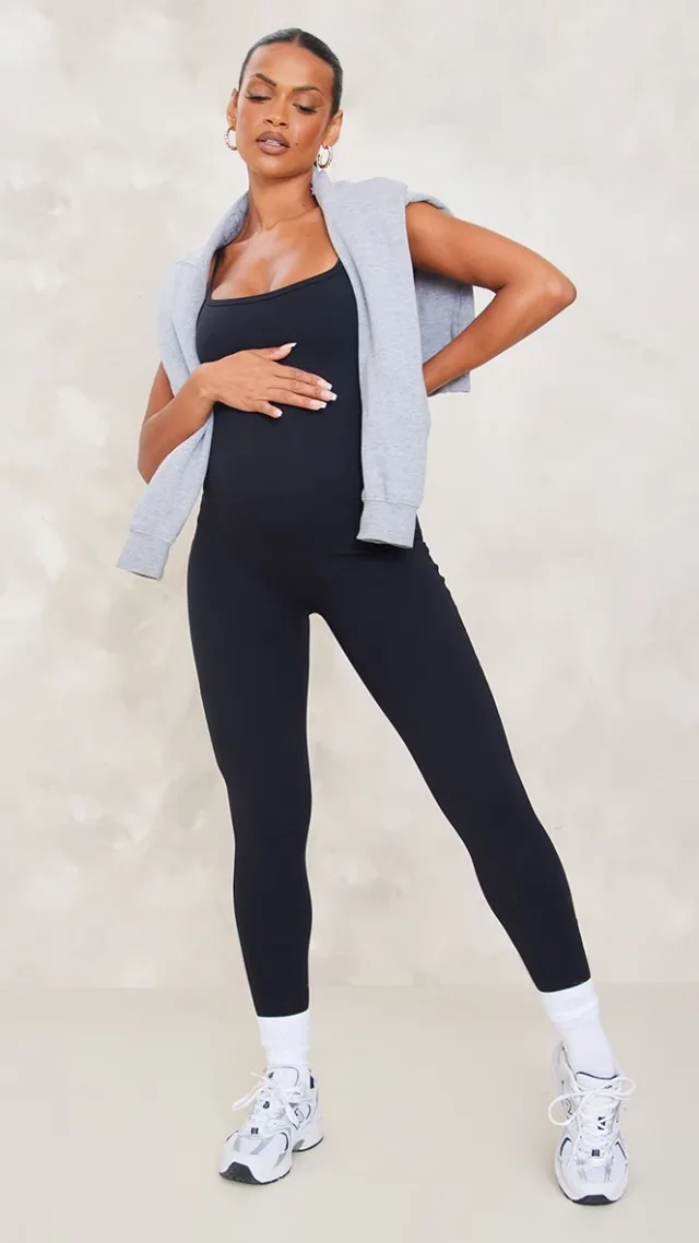 Maternity Black Strappy Snatched Sculpt Jumpsuit