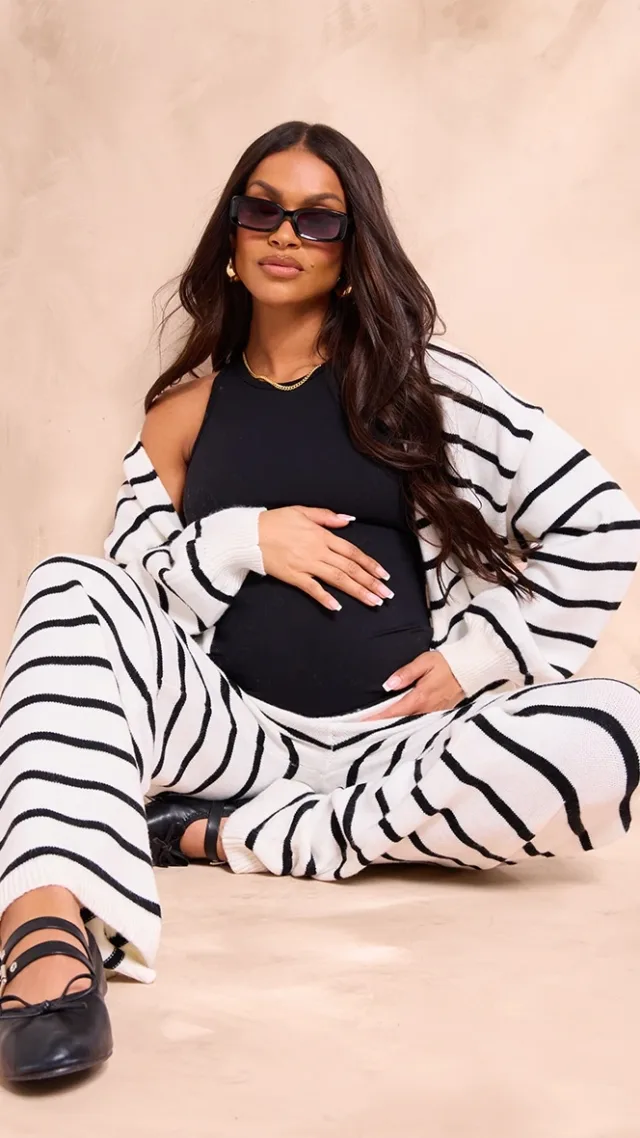 Maternity Black Striped Knit Cardigan