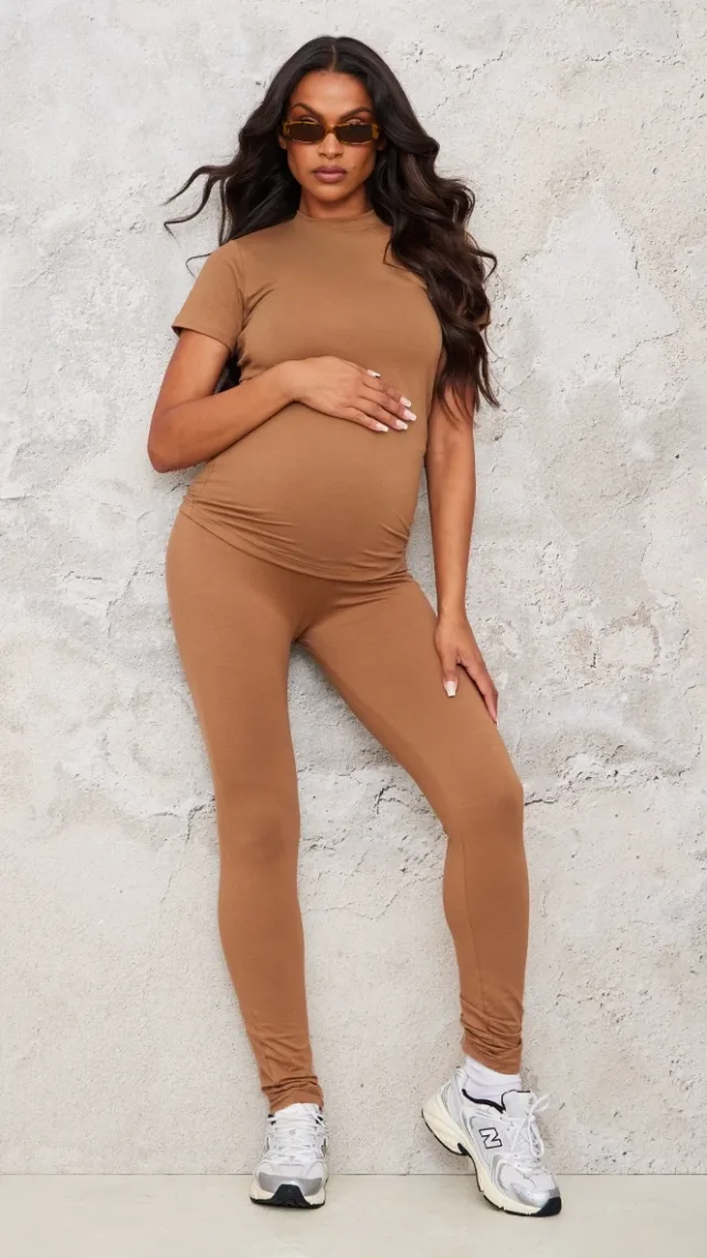 Maternity Brown Over The Bump Leggings