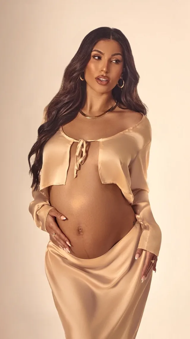 Maternity Champagne Satin Open Tie Front Top