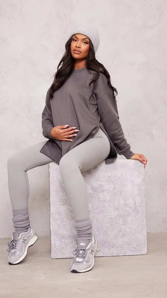 Maternity Charcoal Nursing Side Split Sweatshirt