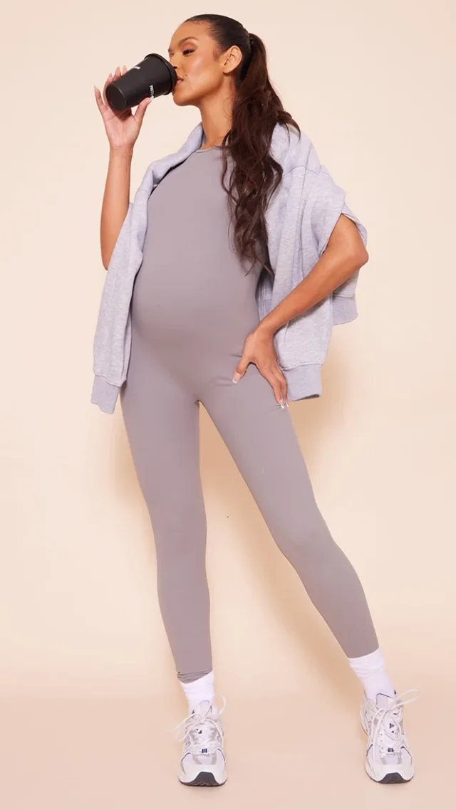 Maternity Charcoal Snatched Sculpt Cap Sleeve Jumpsuit