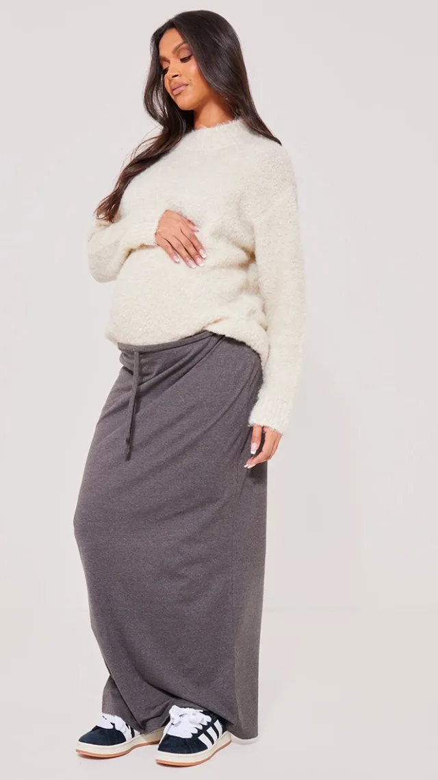 Maternity Charcoal Tie Front Maxi Skirt