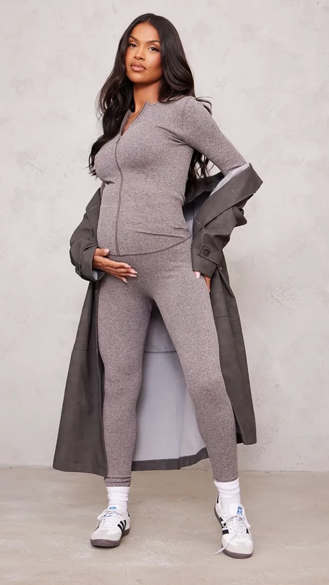 Maternity Chocolate Snatched Rib High Waist Leggings