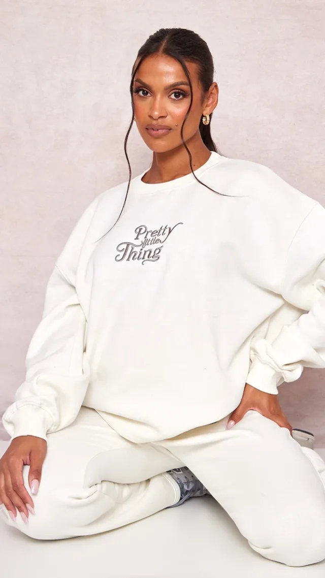 Maternity Cream Plt Embroidered Oversized Sweatshirt