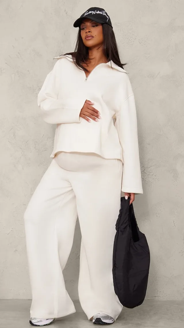 Maternity Cream Wide Leg Sweatpants