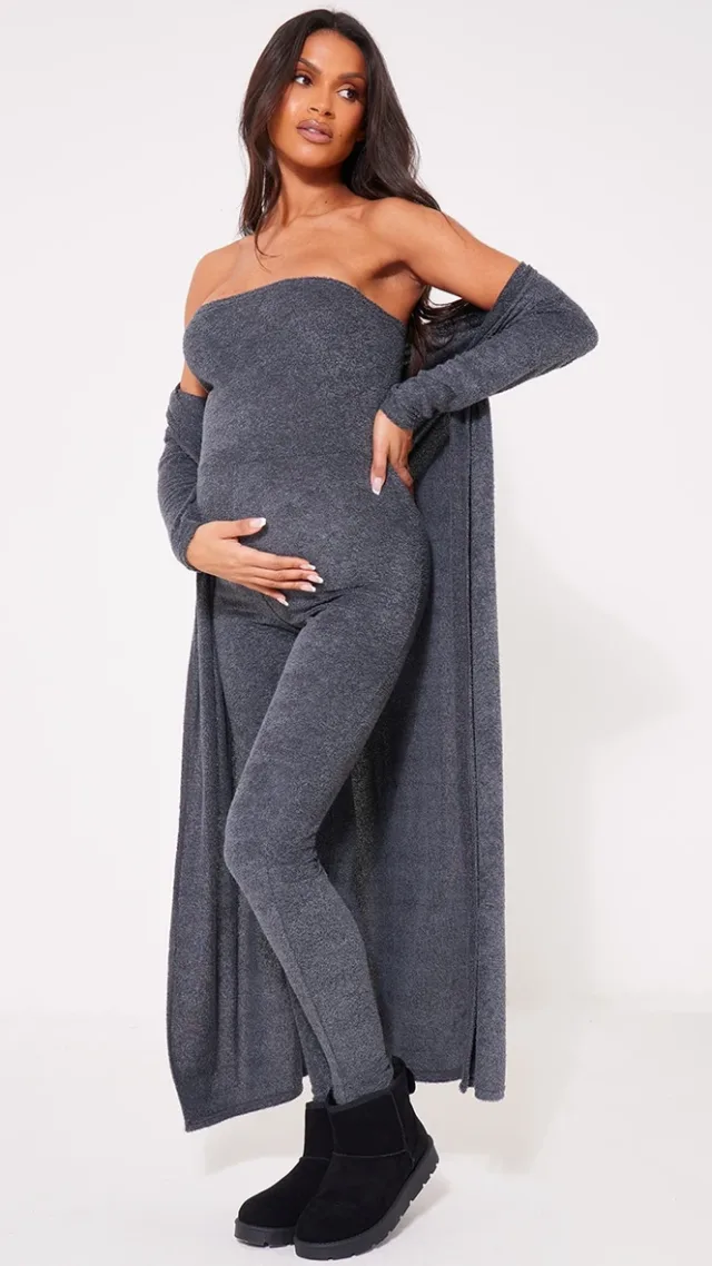 Maternity Dark Grey Towel Texture Over The Bump Jumpsuit