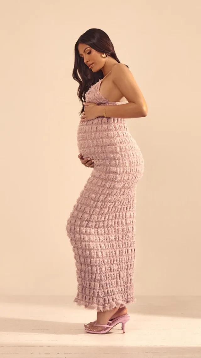 Maternity Dusty Pink Shirred Maxi Dress