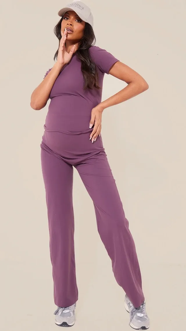 Maternity Eggplant Core Collection Tab Snatched Sculpt Flared Pants