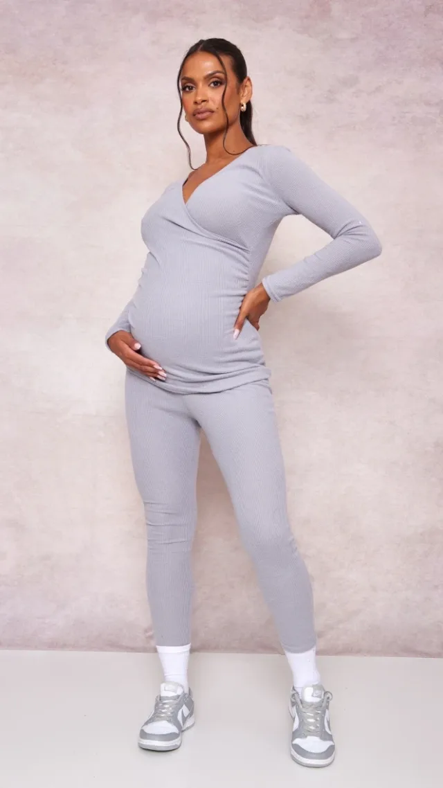 Maternity Grey Brushed Rib Leggings