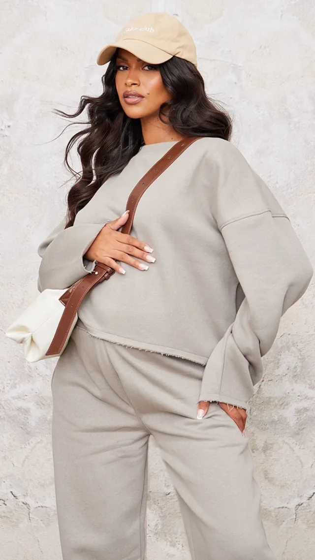 Maternity Grey Cropped Fleeceback Sweatshirt