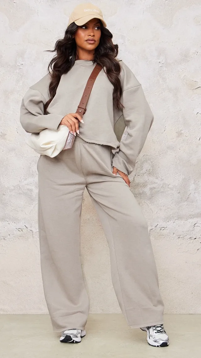 Maternity Grey Fleeceback Wide Leg Sweatpants