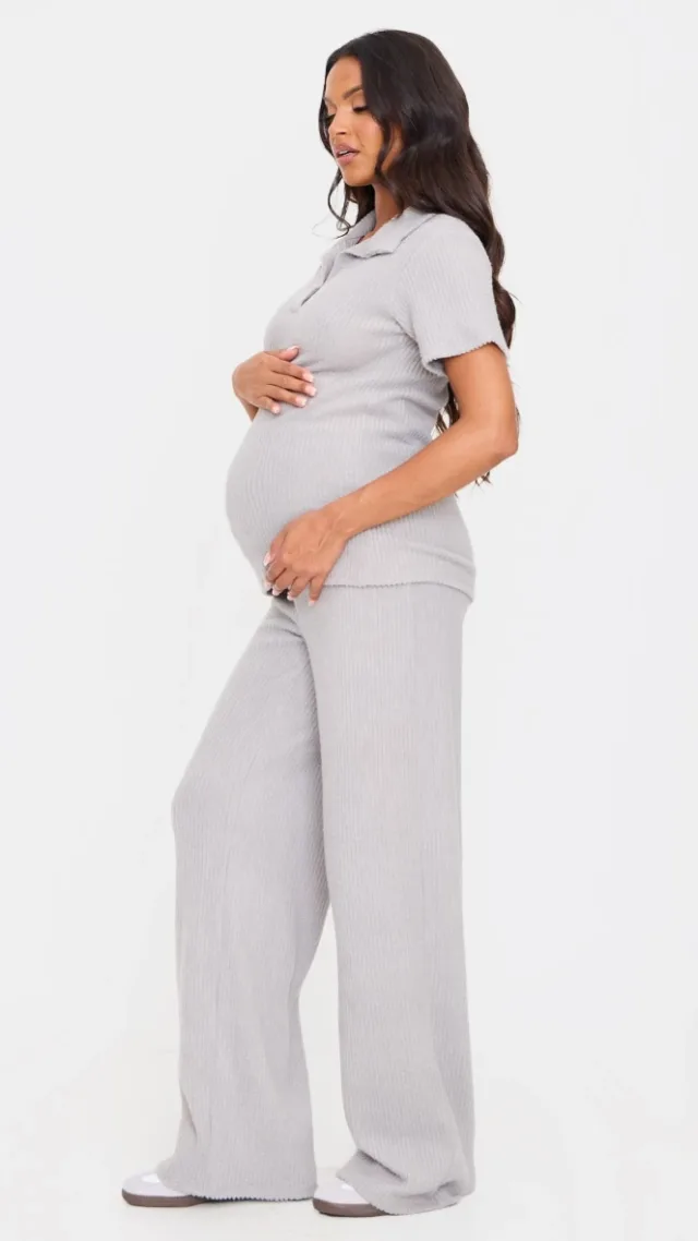 Maternity Grey Marl Brushed Rib Flared Pants