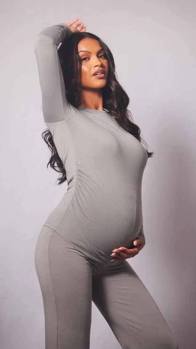 Maternity Grey Marl Cotton Jersey Ruched Bump Longline Top