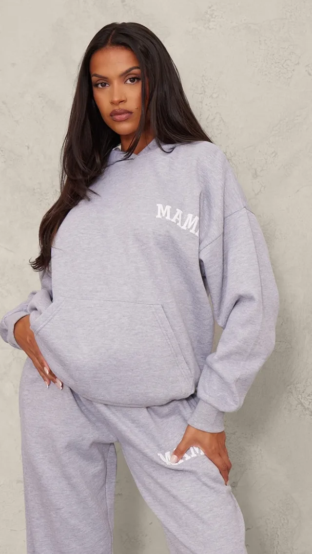 Maternity Grey Marl Mama Printed Hoodie