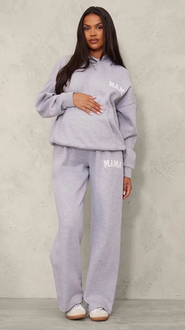 Maternity Grey Marl Mama Printed Wide Leg Sweatpants