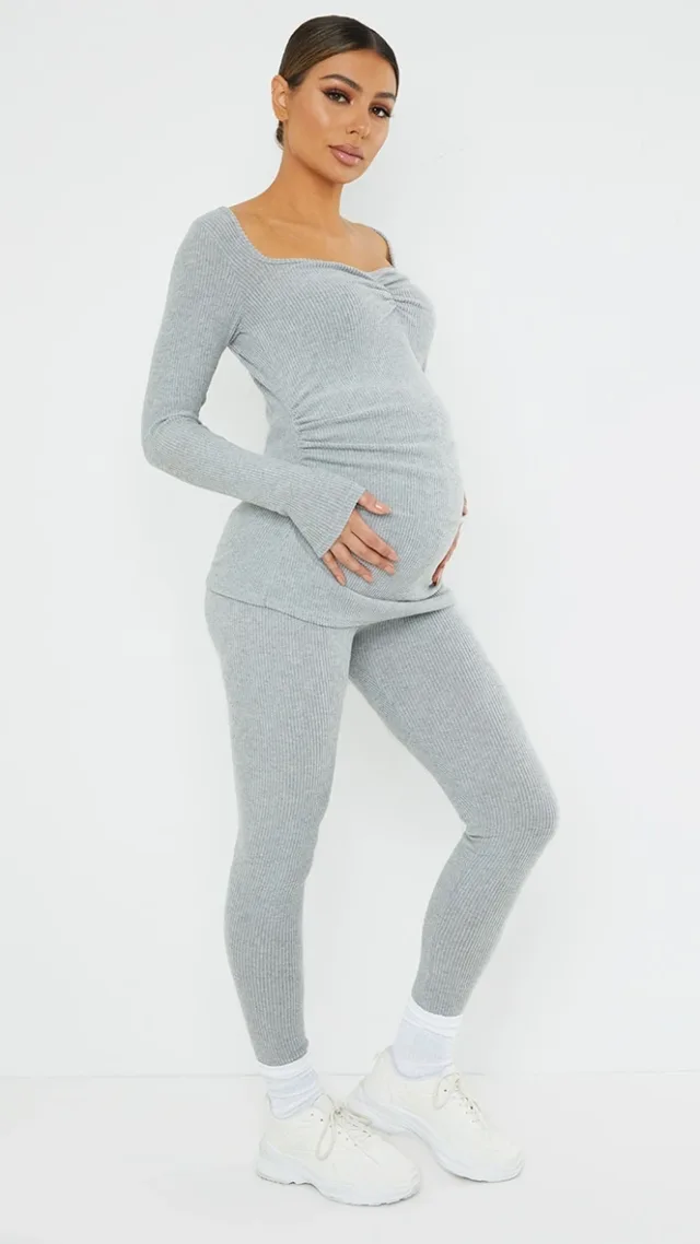 Maternity Grey Ruched Brushed Leggings